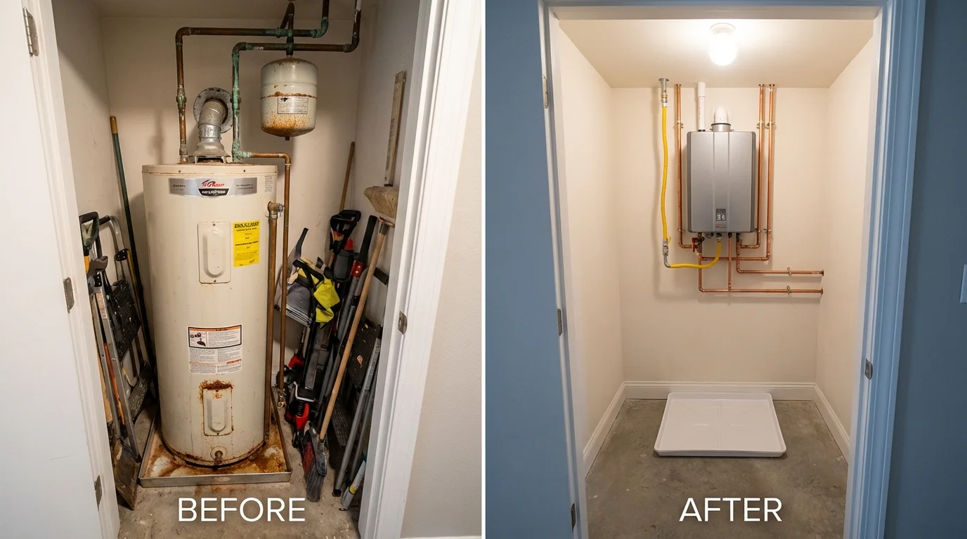 Tank water heater versus wall-mounted tankless unit comparison for Avondale, PA homeowners