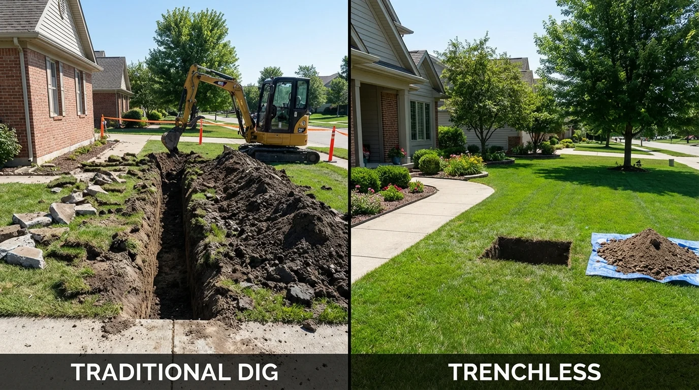 Trenchless sewer repair with minimal yard damage versus traditional excavation in Avondale, PA